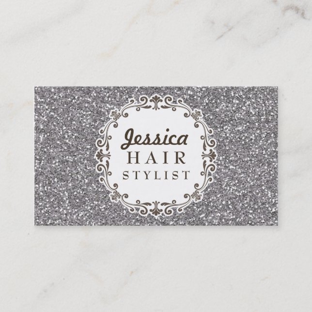 Silver Glitter Hair Stylist Appointment Cards (Front)