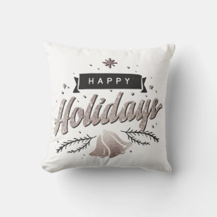 Silver Glitter Happy Holidays Bells Christmas Cushion