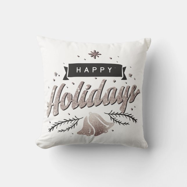 Silver Glitter Happy Holidays Bells Christmas  Cushion (Front)