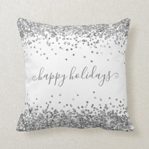 Silver Glitter Happy Holidays Sparkle and Shine Cushion