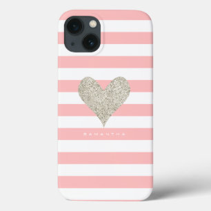 Silver Glitter Heart iPhone 13 Case