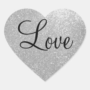 Silver glitter heart shape stickers