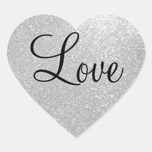 Silver glitter heart shape stickers (Front)