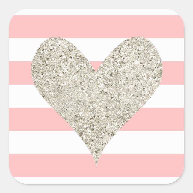 Silver Glitter Heart Square Sticker (Front)