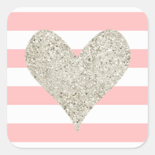 Silver Glitter Heart Square Sticker