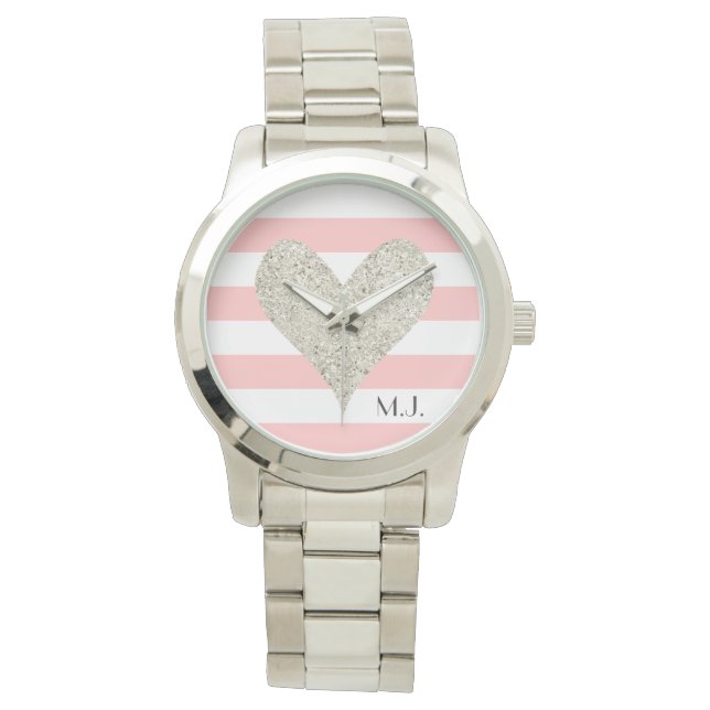 Silver Glitter Heart Watch (Front)