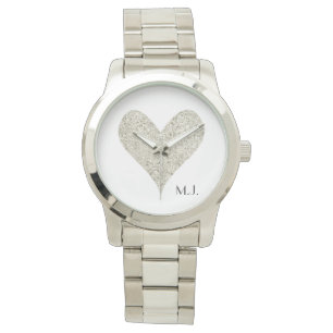 Silver Glitter Heart Watch