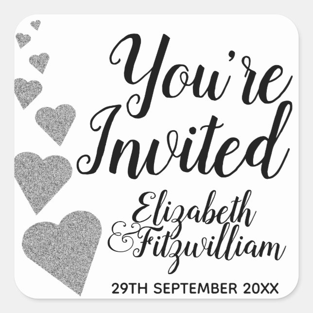 Silver Glitter Hearts Envelope Seal Stickers (Front)