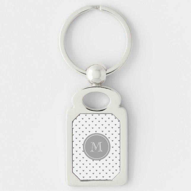 Silver Glitter Hearts with Monogram Key Ring (Front)