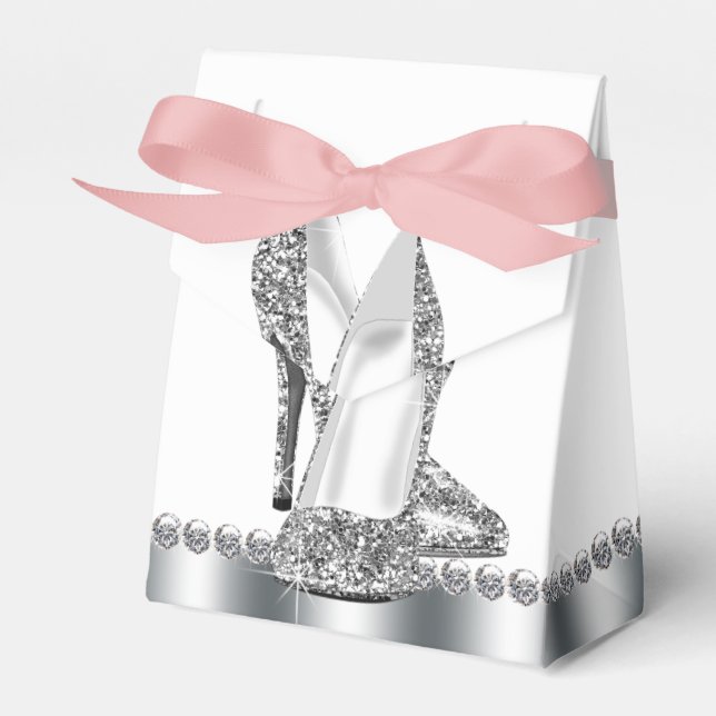 Silver Glitter High Heel Shoe Favour Box (Front Side)