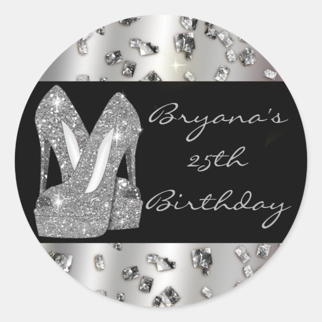 Silver Glitter High Heel Shoes Glam Party Sticker (Front)