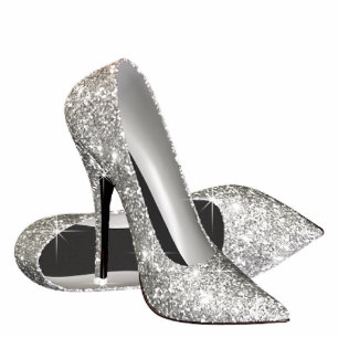 Silver Glitter High Heel Shoes Standing Photo Sculpture