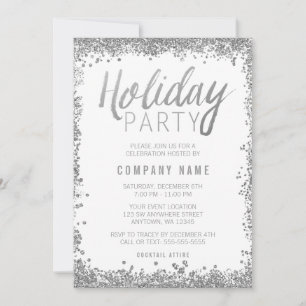Silver Glitter Holiday Party Invitations