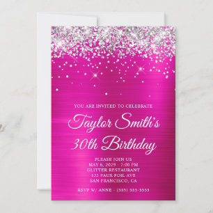 Silver Glitter Hot Pink 30th Birthday Invitation