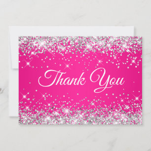 Silver Glitter Hot Pink 40th Birthday Thank You Card