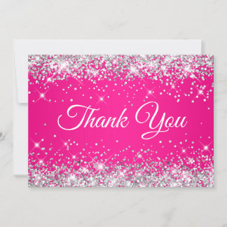 Silver Glitter Hot Pink 40th Birthday Thank You Card