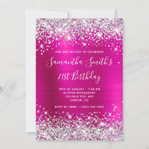 Silver Glitter Hot Pink Foil 21st Birthday Invitation
