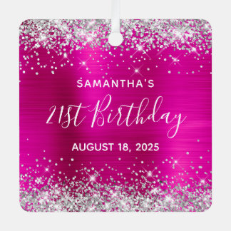 Silver Glitter Hot Pink Foil 21st Birthday Metal Tree Decoration