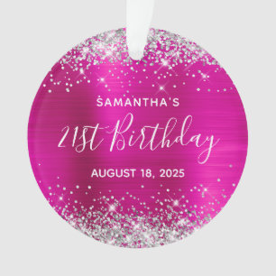 Silver Glitter Hot Pink Foil 21st Birthday Ornament