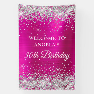 Silver Glitter Hot Pink Foil 30th Birthday V Banner
