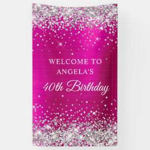 Silver Glitter Hot Pink Foil 40th Birthday V Banner