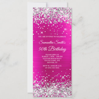 Silver Glitter Hot Pink Foil 50th Birthday Invitation