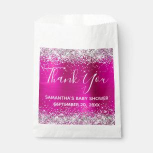 Silver Glitter Hot Pink Foil Baby Shower Thank You Favour Bags