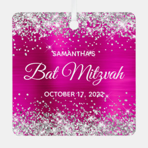 Silver Glitter Hot Pink Foil Bat Mitzvah Metal Tree Decoration