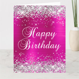 Silver Glitter Hot Pink Foil Big Happy Birthday Card