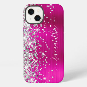 Silver Glitter Hot Pink Foil Girly Signature iPhone 13 Case