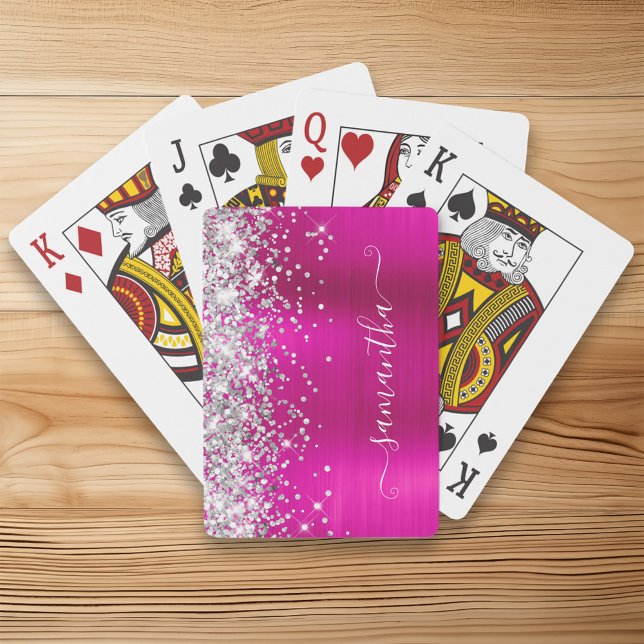 Silver Glitter Hot Pink Foil Girly Signature Playing Cards (Silver Glitter Hot Pink Foil Girly Signature Poker Cards)