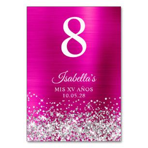 Silver Glitter Hot Pink Foil Mis XV Anos Table Number