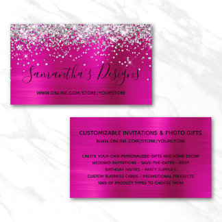Silver Glitter Hot Pink Foil Online Store Business Card