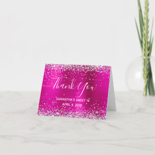 Silver Glitter Hot Pink Foil Sweet 16 Thank You Card