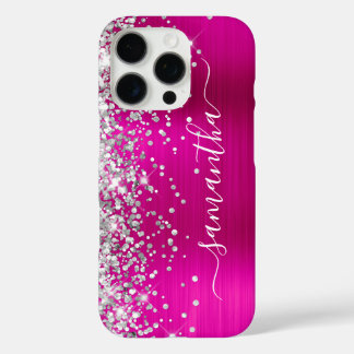 Silver Glitter Hot Pink Metallic Girly Signature iPhone 16 Pro Case