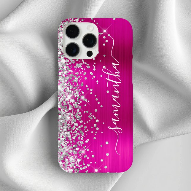 Silver Glitter Hot Pink Metallic Girly Signature Case-Mate iPhone Case (Silver Glitter Hot Pink Metallic Girly Signature Case-Mate iPhone Case)