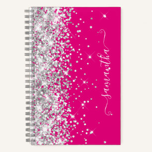 Silver Glitter Hot Pink Modern Girly Signature Notebook