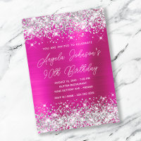 Silver Glitter Hot Pink Monoline 90th Birthday