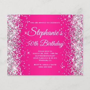 Silver Glitter Hot Pink Ombre 50th Birthday Flyer