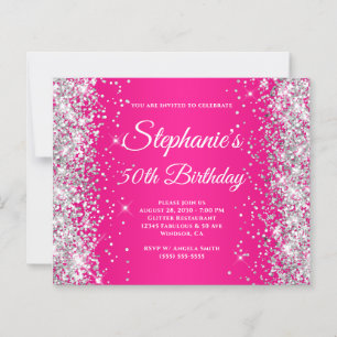Silver Glitter Hot Pink Ombre 50th Birthday Invite