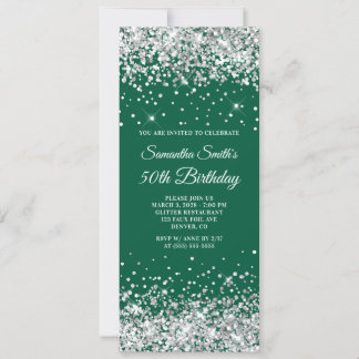 Silver Glitter Hunter Green 50th Birthday Invitation