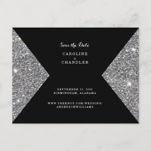 Silver Glitter Image & Black Photo Save The Date  Postcard