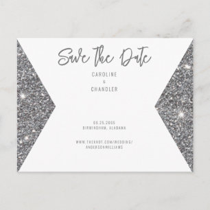 Silver Glitter Image Modern Font Save the Date   Postcard