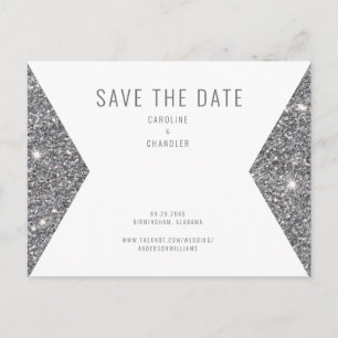 Silver Glitter Image Modern Save the Date Postcard