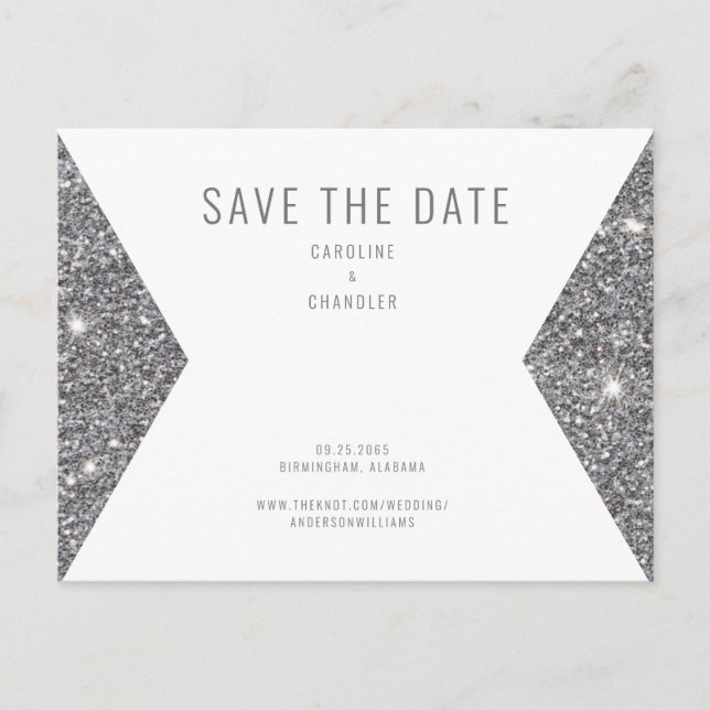 Silver Glitter Image Modern Save the Date    Postcard (Front)