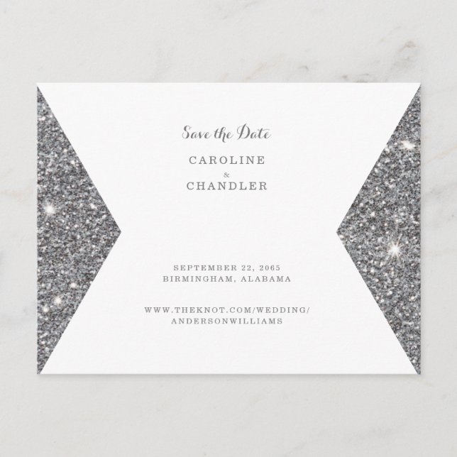 Silver Glitter Image Wedding Save the Date  Postcard (Front)