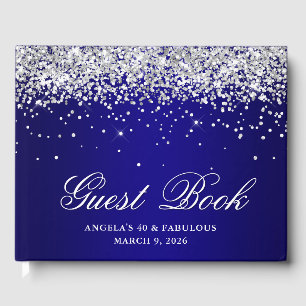 Silver Glitter Indigo Blue Ombre 40 & Fabulous Guest Book