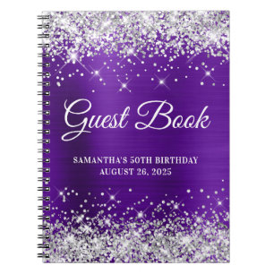 Silver Glitter Indigo Purple 50th Birthday Guest Notebook