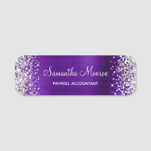 Silver Glitter Indigo Purple Foil Name Title Name Tag