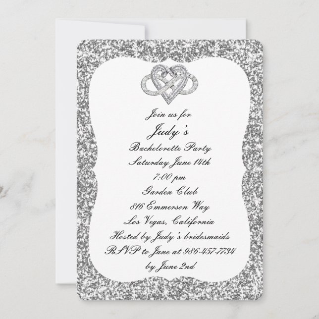 Silver Glitter Infinity Heart Bachelorette Party Invitation (Front)